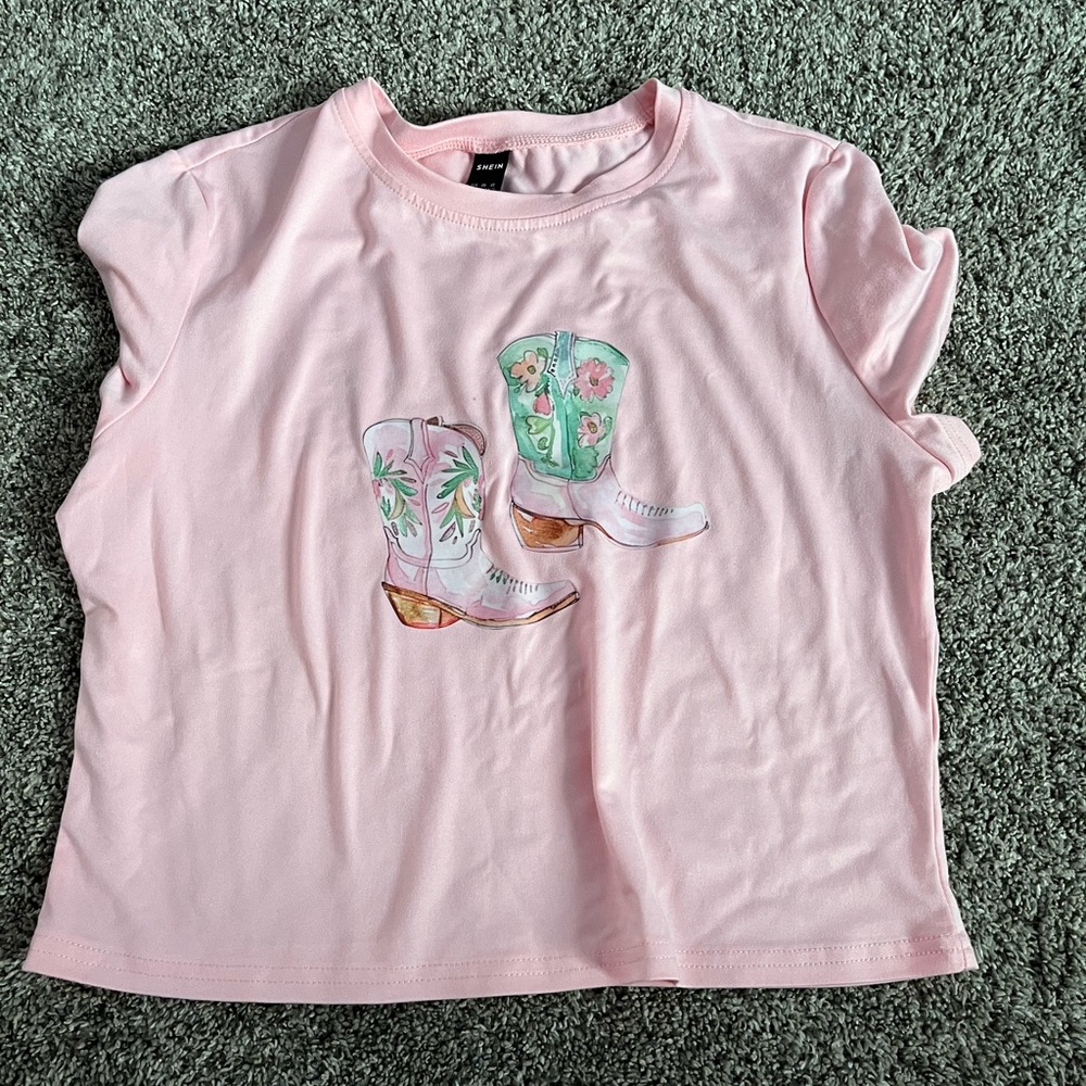 Pink Kids Shirt with Boot Print